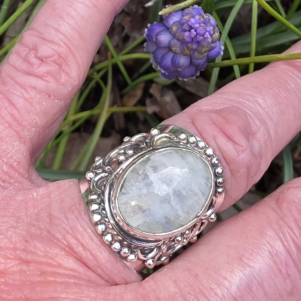 Rainbow Moonstone Boho Style Ring in 925 Sterling Silver (6.75) - Picture 11 of 16